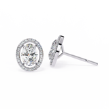 14K White Gold IGI Certified Oval Diamond Halo Earrings, D-E Color, VVS/VS Clarity