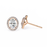14K White Gold IGI Certified Oval Diamond Halo Earrings, D-E Color, VVS/VS Clarity