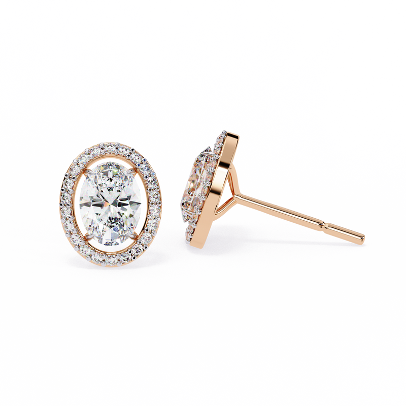 14K White Gold IGI Certified Oval Diamond Halo Earrings, D-E Color, VVS/VS Clarity