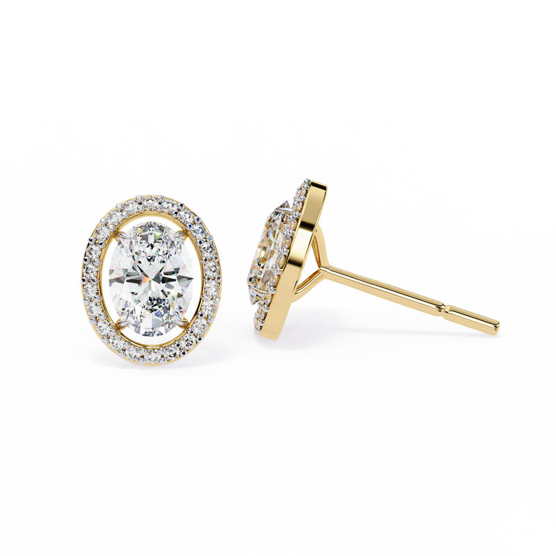 14K White Gold IGI Certified Oval Diamond Halo Earrings, D-E Color, VVS/VS Clarity