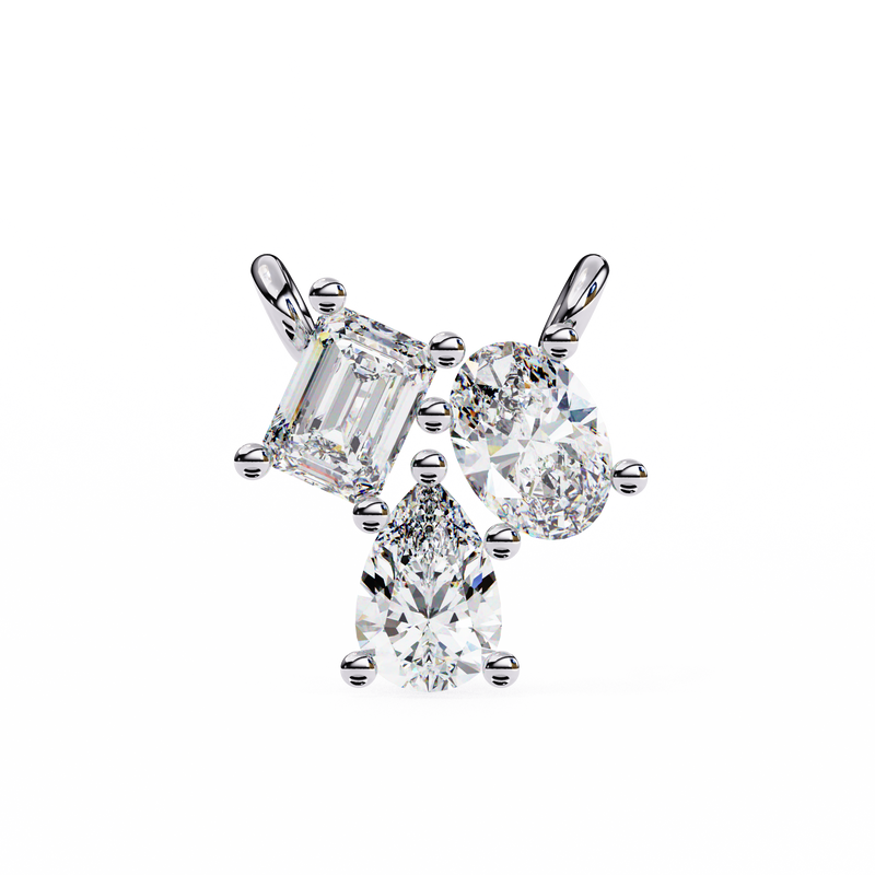14K White Gold IGI Certified 3-Stone Diamond Pendant (Emerald, Oval & Pear) – D-E Color, VVS–VS Clarity, Rabbit Ear Bail