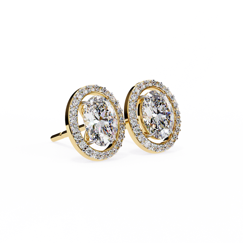 14K White Gold IGI Certified Oval Diamond Halo Earrings, D-E Color, VVS/VS Clarity