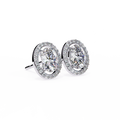 14K White Gold IGI Certified Oval Diamond Halo Earrings, D-E Color, VVS/VS Clarity