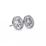 14K White Gold IGI Certified Oval Diamond Halo Earrings, D-E Color, VVS/VS Clarity