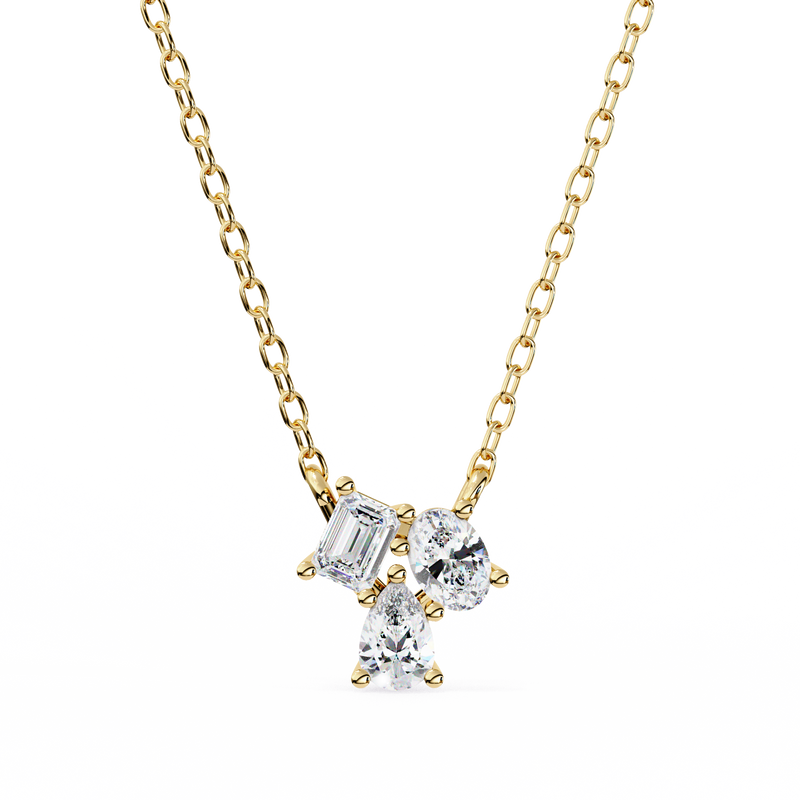 14K White Gold IGI Certified 3-Stone Diamond Pendant (Emerald, Oval & Pear) – D-E Color, VVS–VS Clarity, Rabbit Ear Bail