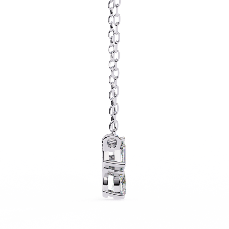 14K White Gold IGI Certified 3-Stone Diamond Pendant (Emerald, Oval & Pear) – D-E Color, VVS–VS Clarity, Rabbit Ear Bail