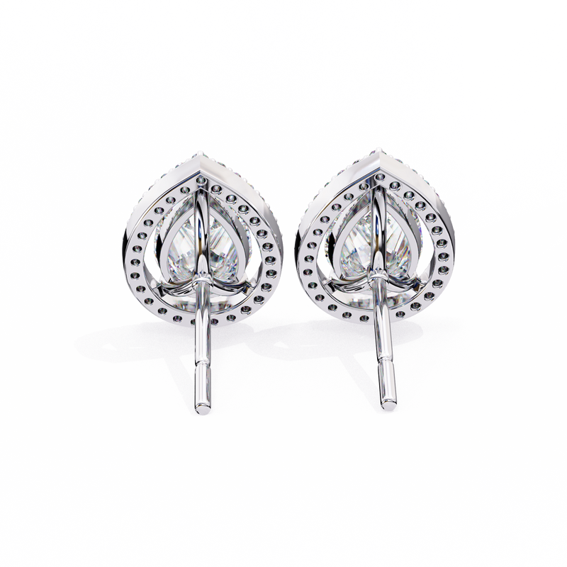 14K White Gold IGI Certified Pear Shape Diamond Halo Earrings, D-E Color, VVS/VS Clarity