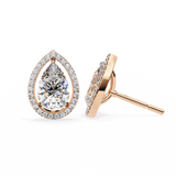 14K White Gold IGI Certified Pear Shape Diamond Halo Earrings, D-E Color, VVS/VS Clarity