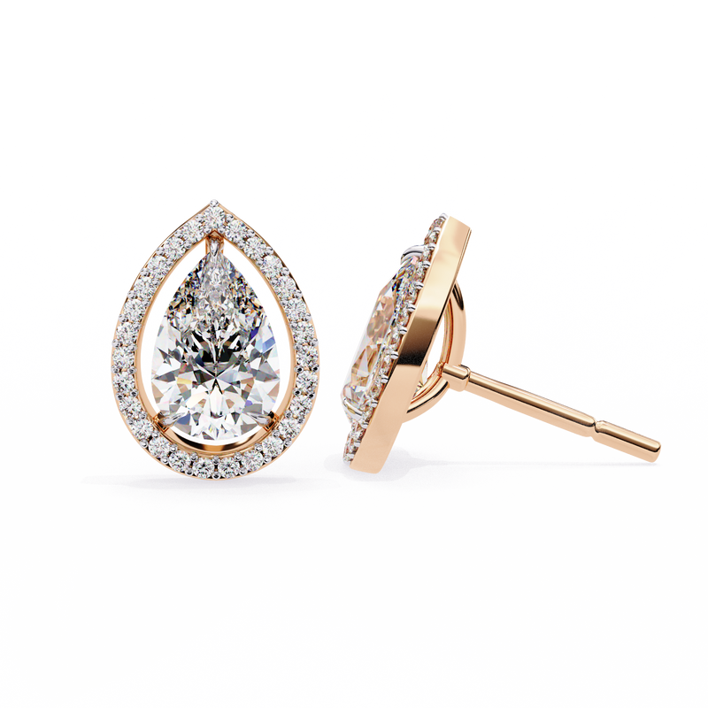14K White Gold IGI Certified Pear Shape Diamond Halo Earrings, D-E Color, VVS/VS Clarity