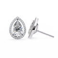 14K White Gold IGI Certified Pear Shape Diamond Halo Earrings, D-E Color, VVS/VS Clarity