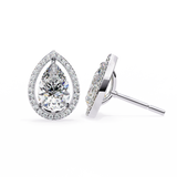 14K White Gold IGI Certified Pear Shape Diamond Halo Earrings, D-E Color, VVS/VS Clarity