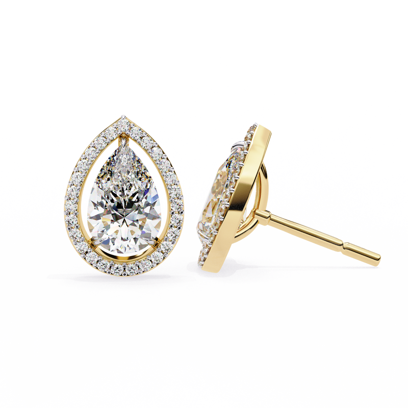 14K White Gold IGI Certified Pear Shape Diamond Halo Earrings, D-E Color, VVS/VS Clarity