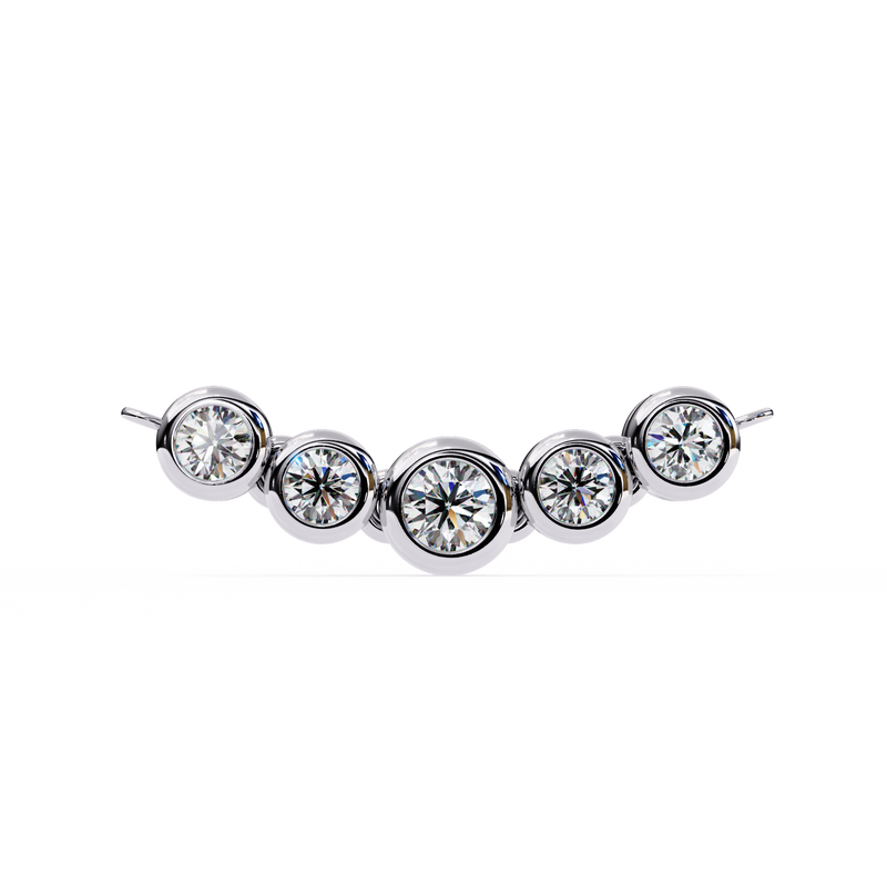 Elegant 14K white gold pendant featuring five round diamonds, IGI certified with D–E color and VVS–VS clarity, finished with a stylish rabbit ear bail.