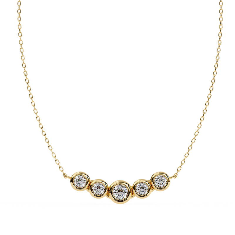 Elegant 14K white gold pendant featuring five round diamonds, IGI certified with D–E color and VVS–VS clarity, finished with a stylish rabbit ear bail.
