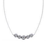 Elegant 14K white gold pendant featuring five round diamonds, IGI certified with D–E color and VVS–VS clarity, finished with a stylish rabbit ear bail.