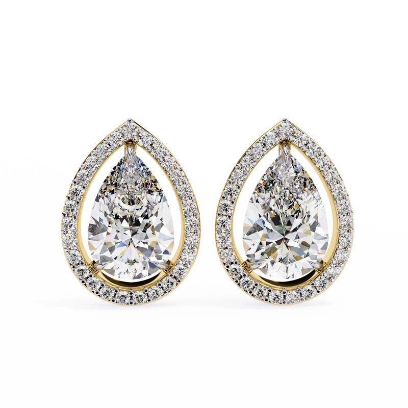 14K White Gold IGI Certified Pear Shape Diamond Halo Earrings, D-E Color, VVS/VS Clarity