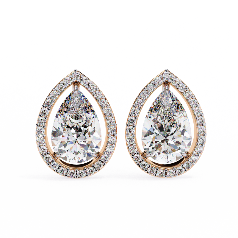 14K White Gold IGI Certified Pear Shape Diamond Halo Earrings, D-E Color, VVS/VS Clarity