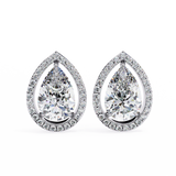 14K White Gold IGI Certified Pear Shape Diamond Halo Earrings, D-E Color, VVS/VS Clarity