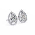 14K White Gold IGI Certified Pear Shape Diamond Halo Earrings, D-E Color, VVS/VS Clarity