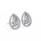 14K White Gold IGI Certified Pear Shape Diamond Halo Earrings, D-E Color, VVS/VS Clarity