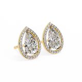 14K White Gold IGI Certified Pear Shape Diamond Halo Earrings, D-E Color, VVS/VS Clarity