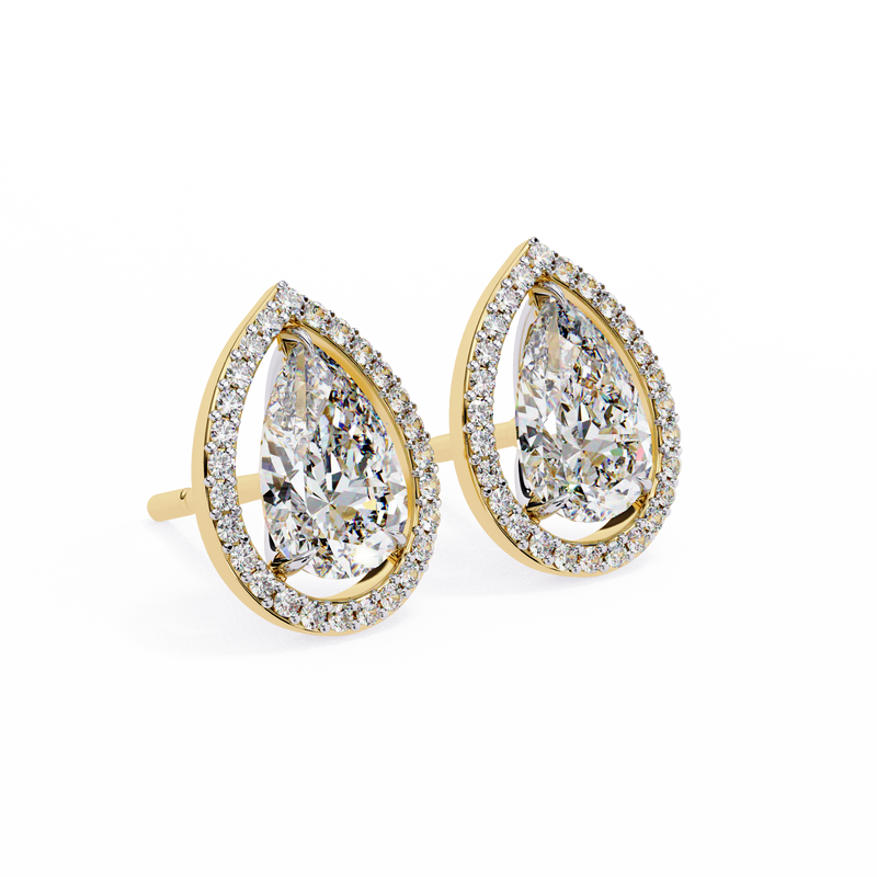 14K White Gold IGI Certified Pear Shape Diamond Halo Earrings, D-E Color, VVS/VS Clarity