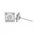 14K White Gold IGI Certified Princess Diamond Halo Earrings, D-E Color, VVS/VS Clarity