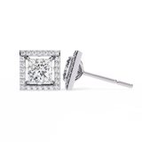 14K White Gold IGI Certified Princess Diamond Halo Earrings, D-E Color, VVS/VS Clarity