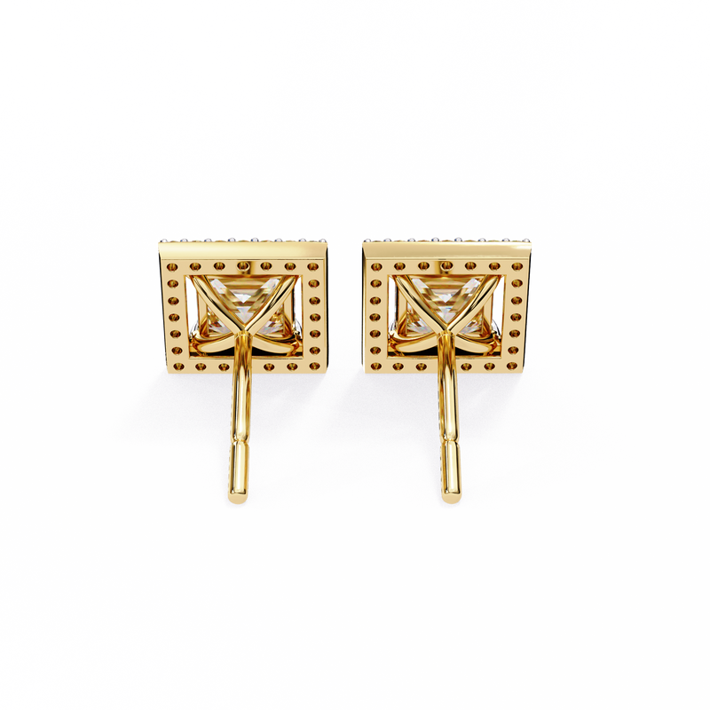 14K White Gold IGI Certified Princess Diamond Halo Earrings, D-E Color, VVS/VS Clarity