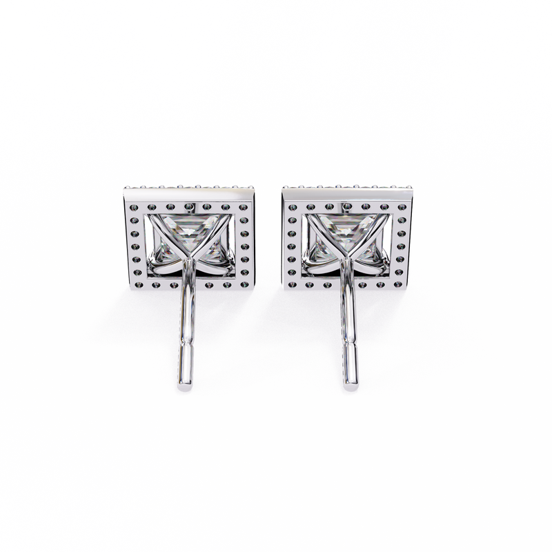 14K White Gold IGI Certified Princess Diamond Halo Earrings, D-E Color, VVS/VS Clarity