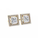 14K White Gold IGI Certified Princess Diamond Halo Earrings, D-E Color, VVS/VS Clarity