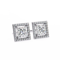 14K White Gold IGI Certified Princess Diamond Halo Earrings, D-E Color, VVS/VS Clarity