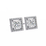 14K White Gold IGI Certified Princess Diamond Halo Earrings, D-E Color, VVS/VS Clarity