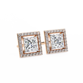14K White Gold IGI Certified Princess Diamond Halo Earrings, D-E Color, VVS/VS Clarity