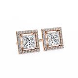 14K White Gold IGI Certified Princess Diamond Halo Earrings, D-E Color, VVS/VS Clarity