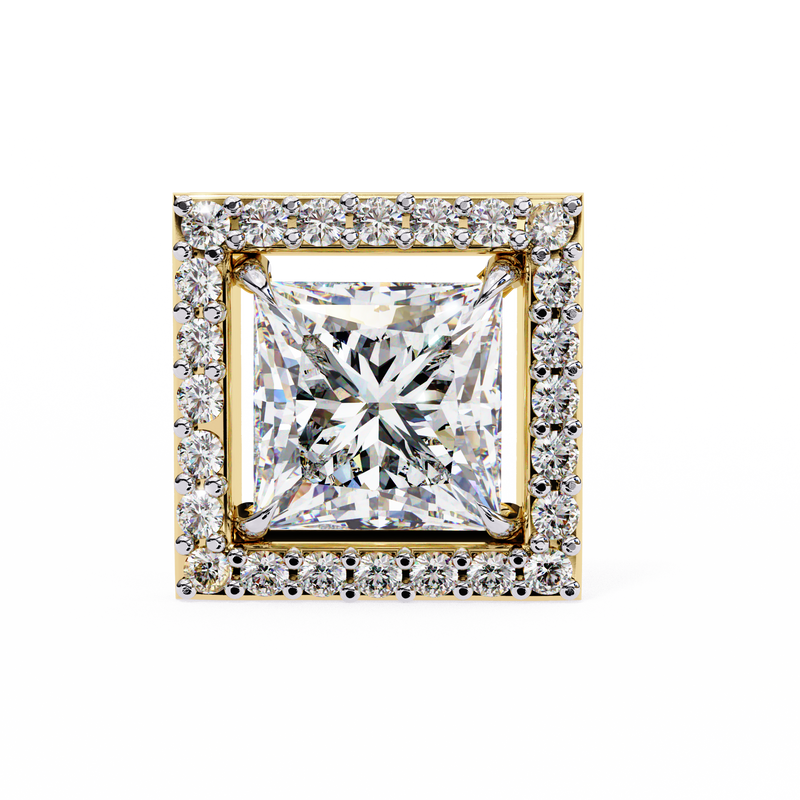 14K White Gold IGI Certified Princess Diamond Halo Earrings, D-E Color, VVS/VS Clarity