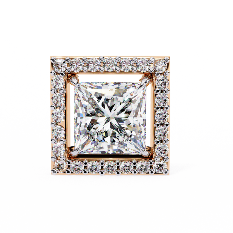 14K White Gold IGI Certified Princess Diamond Halo Earrings, D-E Color, VVS/VS Clarity