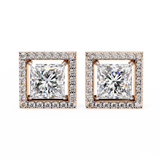 14K White Gold IGI Certified Princess Diamond Halo Earrings, D-E Color, VVS/VS Clarity