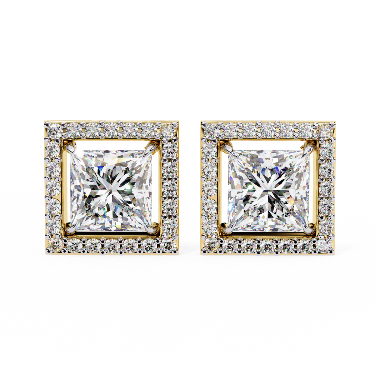14K White Gold IGI Certified Princess Diamond Halo Earrings, D-E Color, VVS/VS Clarity