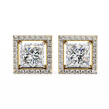 14K White Gold IGI Certified Princess Diamond Halo Earrings, D-E Color, VVS/VS Clarity