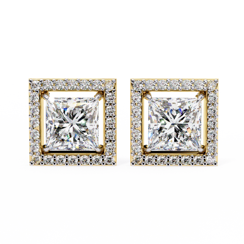 14K White Gold IGI Certified Princess Diamond Halo Earrings, D-E Color, VVS/VS Clarity