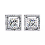 14K White Gold IGI Certified Princess Diamond Halo Earrings, D-E Color, VVS/VS Clarity
