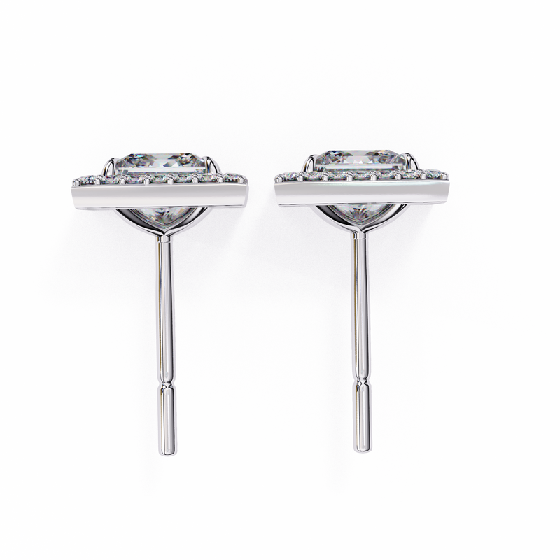 14K White Gold IGI Certified Princess Diamond Halo Earrings, D-E Color, VVS/VS Clarity
