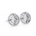 14K White Gold IGI Certified Round Diamond Halo Earrings, D-E Color, VVS/VS Clarity