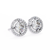 14K White Gold IGI Certified Round Diamond Halo Earrings, D-E Color, VVS/VS Clarity