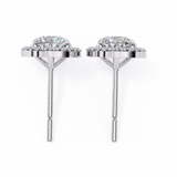 14K White Gold IGI Certified Round Diamond Halo Earrings, D-E Color, VVS/VS Clarity