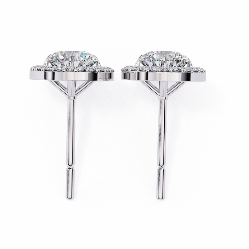 14K White Gold IGI Certified Oval Diamond Halo Earrings, D-E Color, VVS/VS Clarity