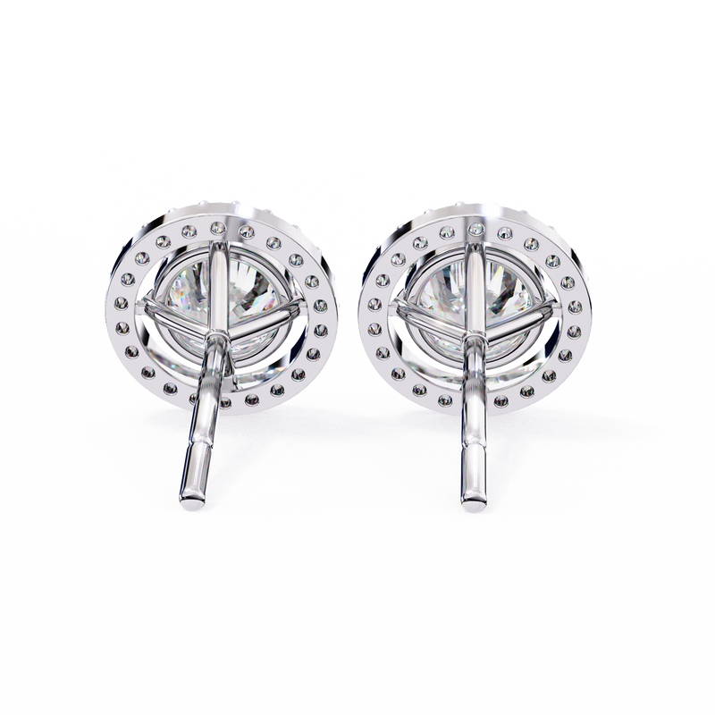 14K White Gold IGI Certified Round Diamond Halo Earrings, D-E Color, VVS/VS Clarity