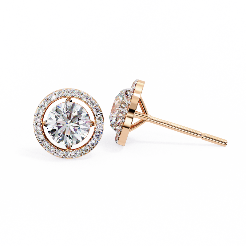 14K White Gold IGI Certified Round Diamond Halo Earrings, D-E Color, VVS/VS Clarity