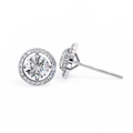 14K White Gold IGI Certified Round Diamond Halo Earrings, D-E Color, VVS/VS Clarity